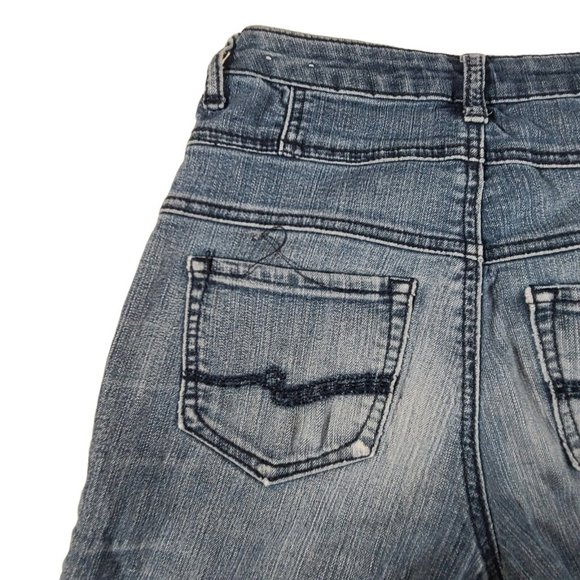 Almost Famous Jeans Women Size 3 Blue Cotton Denim Button Fly 25x30 Distressed - Picture 7 of 12